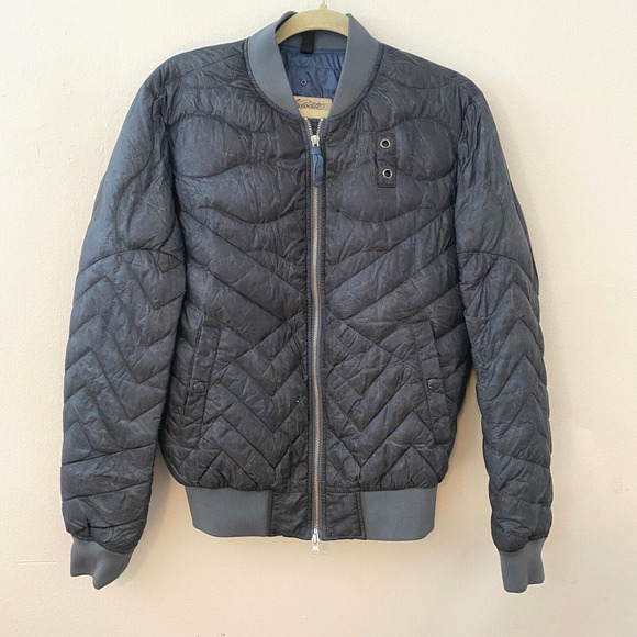 Blauer Nylolite Blue Gray Quilted Super Soft Down Zip Bomber Jacket Coat Medium - Picture 1 of 10